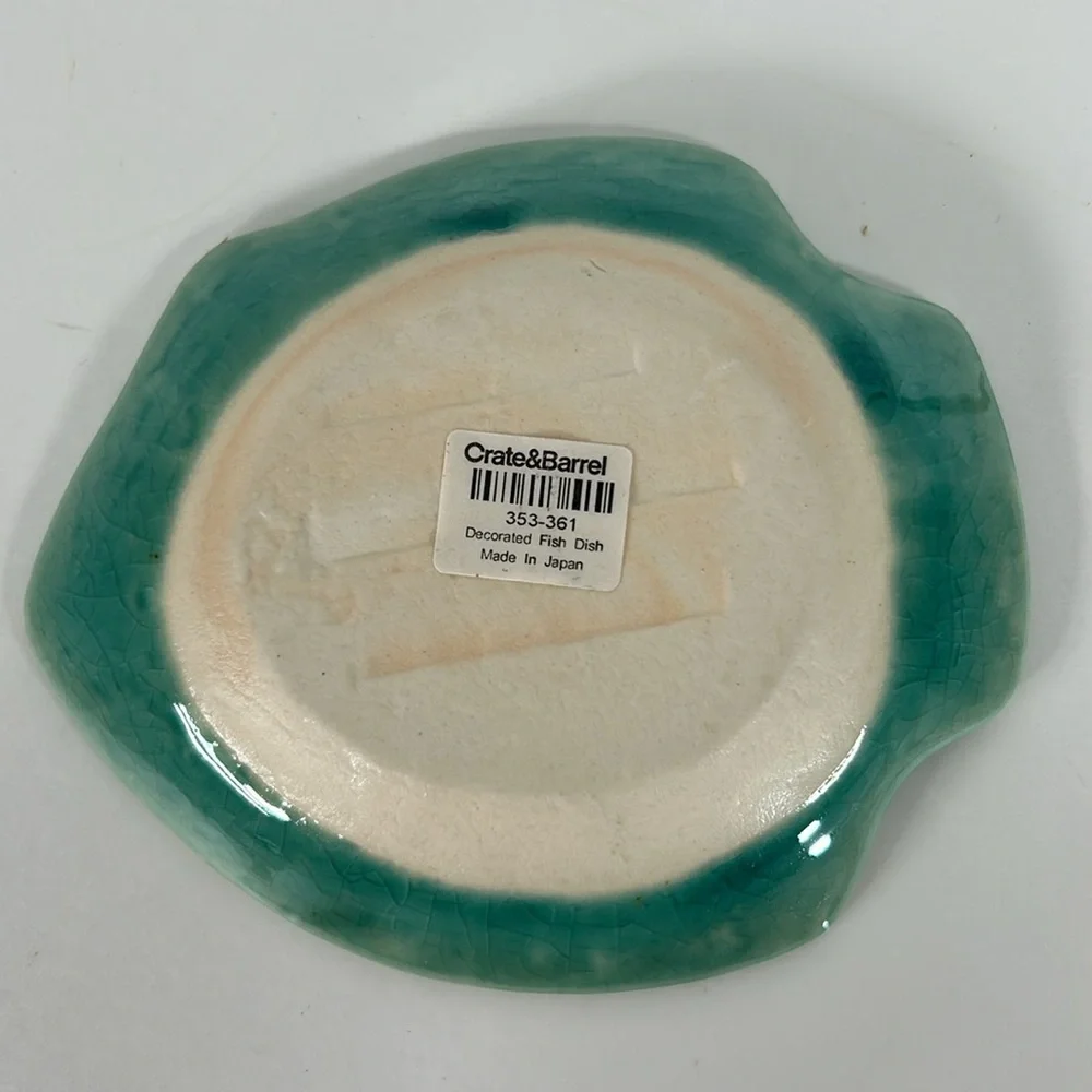 Crate & Barrel Japanese Crackle Ceramic Blue Green Fish Trinket/Kitchen Dish